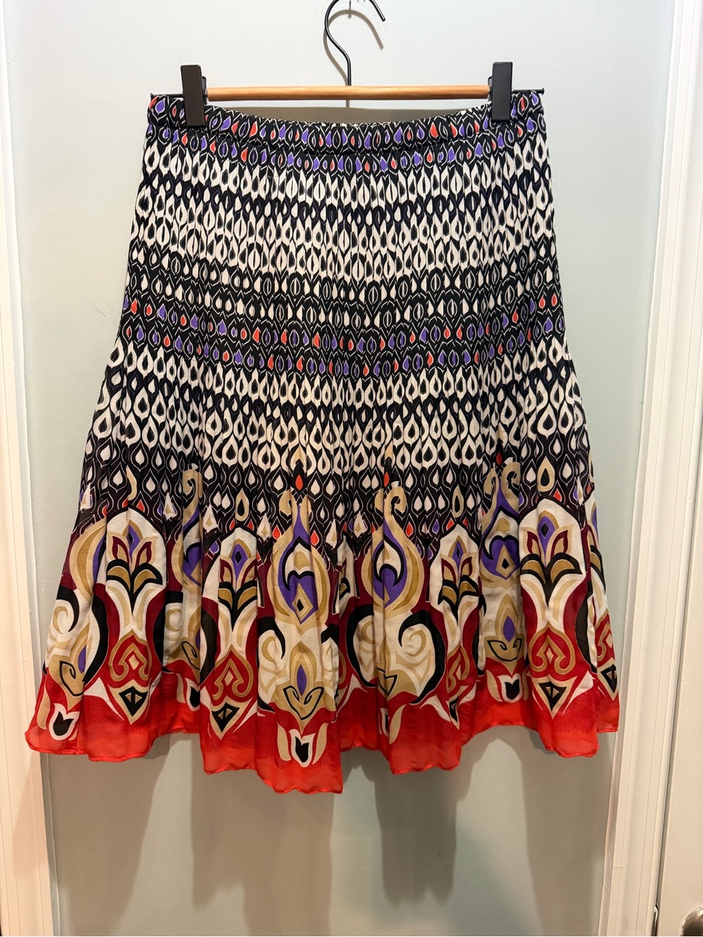 Sunny Leigh Black, White, Red & Purple Printed Circle Skirt Boho Pleated